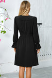 Black Ruffle Bell Long Sleeves A Line Cocktail Dress with Belt