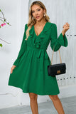 Black Ruffle Bell Long Sleeves A Line Cocktail Dress with Belt