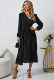 Black A Line Long Sleeves Tea Length Dress