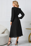 Black A Line Long Sleeves Tea Length Dress