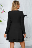 Black A Line Long Sleeves V Neck Buttons Short Party Dress