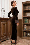 Coffee Mermaid V Neck Long Sleeves Wedding Guest Dress