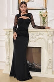 Stylish Black Tulle Sleeves Mermaid Hollow Out Maxi Dress