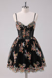 Sparkly Black A-Line Floral Mini Dress