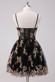 Sparkly Black A-Line Floral Mini Dress