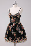 Sparkly Black A-Line Floral Mini Dress