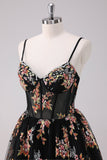 Sparkly Black A-Line Floral Mini Dress