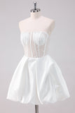 Sparkly White A-Line Strapless Mini Dress