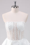 Sparkly White A-Line Strapless Mini Dress