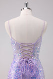 Sparkly Purple Bodycon Spaghetti Straps Sequins Mini Dress