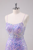 Sparkly Purple Bodycon Spaghetti Straps Sequins Mini Dress