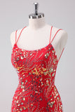 Glitter Red Spaghetti Straps Sequins Bodycon Mini Dress