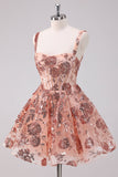 Glitter Blush A-Line Spaghetti Straps Sequins Tulle Corset Mini Dress