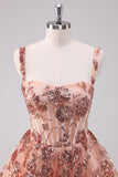 Glitter Blush A-Line Spaghetti Straps Sequins Tulle Corset Mini Dress