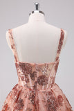 Glitter Blush A-Line Spaghetti Straps Sequins Tulle Corset Mini Dress