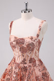 Glitter Blush A-Line Spaghetti Straps Sequins Tulle Corset Mini Dress