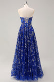 Sparkly Royal Blue Sweetheart Corset Prom Dress with Slit