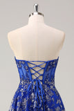 Sparkly Royal Blue Sweetheart Corset Prom Dress with Slit