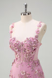 Elegant Taro Appliqued Corset A Line Prom Dress with Slit