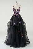 Black Sequined Corset Spaghetti Straps A Line Tulle Prom Dress