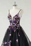 Black Sequined Corset Spaghetti Straps A Line Tulle Prom Dress