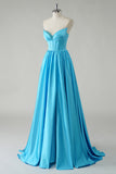 Sparkly Blue A-Line Strapless Sequin Corset Long Prom Dress