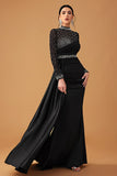 Black Sparkly A Line Halter Maxi Dress with Beading