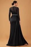 Black Sparkly A Line Halter Maxi Dress with Beading