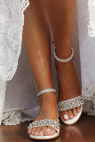 Golden Rhinestone Low Heel Sandal