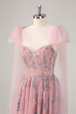 Fairy Pink Sequin Appliques A Line Tulle Maxi Dress with Lace-up Back