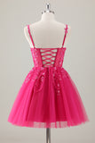 A Line Tulle Fuchsia Floral Sequin Homecoming Dress