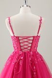 A Line Tulle Fuchsia Floral Sequin Homecoming Dress