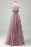 Grey Purple A Line Tulle Prom Dress with Appliques