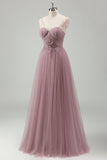 Grey Purple A Line Tulle Prom Dress with Appliques