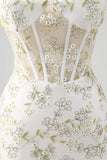 Light Green Floral Embroidery Corset Off the Shoulder Mermaid Prom Dress with Slit