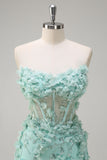 Green Corset Sequined Sweetheart Mermaid Tulle Prom Dress with Appliques