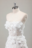 Ivory Beaded Corset 3D Applique Mini Wedding Dress with Detachable Sleeves