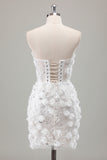 Ivory Beaded Corset 3D Applique Mini Wedding Dress with Detachable Sleeves