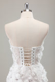 Ivory Beaded Corset 3D Applique Mini Wedding Dress with Detachable Sleeves