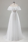 Ivory Off the Shoulder Long Wedding Dress with Appliques