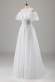 Ivory Off the Shoulder Long Wedding Dress with Appliques