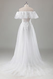 Ivory Off the Shoulder Long Wedding Dress with Appliques