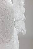 Lace Ivory V Neck Backless Long Sleeve Wedding Dress with Front Slit