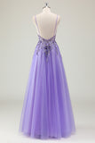 Purple Sequined Beaded Tulle A Line Prom Dress