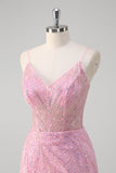 Sparkly Pink Sequined Tulle Mermaid Prom Dress