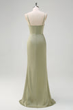 Sage Mermaid Pleated Bridesmaid Dress with Slit