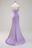 Lilac Ruched Mermaid Corset Prom Dress with Slit