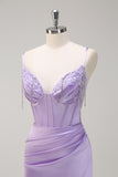 Lilac Ruched Mermaid Corset Prom Dress with Slit