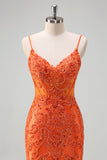 Sparkly Orange Beaded Corset Mermaid Prom Dress