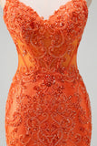 Sparkly Orange Beaded Corset Mermaid Prom Dress